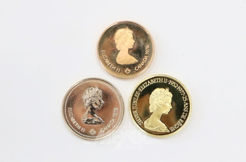 3 kl. Goldmünzen, 100 Dollars Kanada,