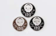 3 Münzen ''150 Rubel'', Platin Olympia 1980,