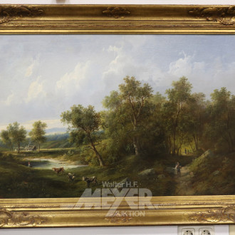 Gemälde, ''Waldlandschaft mit Staffagen''