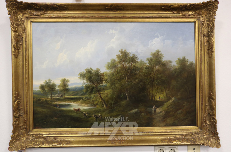 Gemälde, ''Waldlandschaft mit Staffagen''