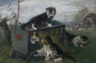 Gemälde ''Spielende Katzen im