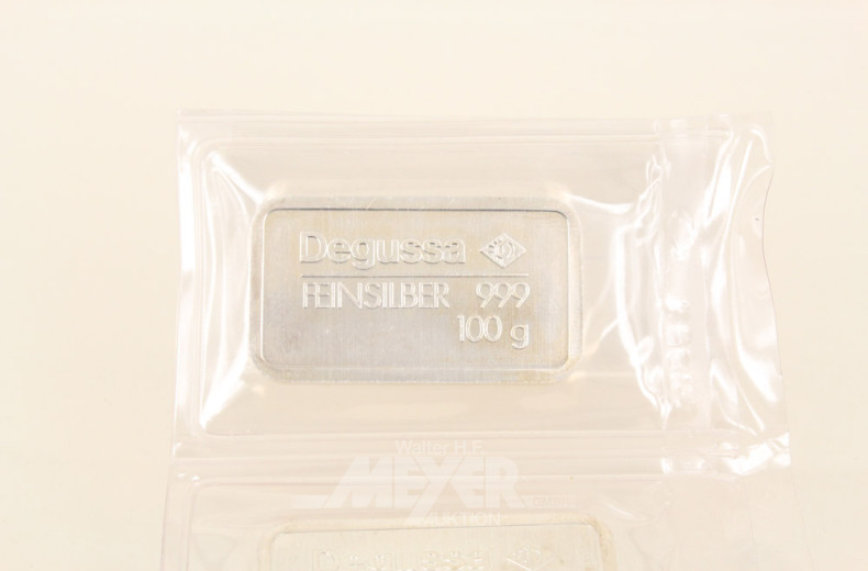 3 Silberbarren, 999er Feinsilber,
