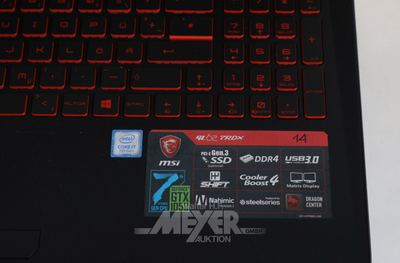 Gaming-Laptop MSI GL62 7RDX, schwarz