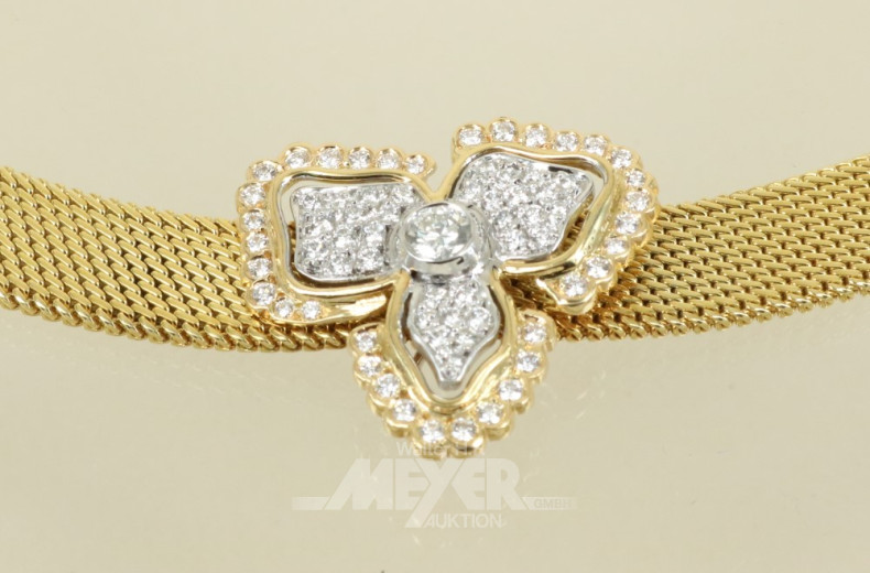 Collier, 585er GG, Flechtmuster besetzt