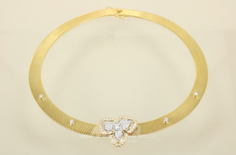 Collier, 585er GG, Flechtmuster besetzt