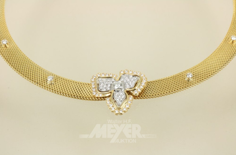 Collier, 585er GG, Flechtmuster besetzt