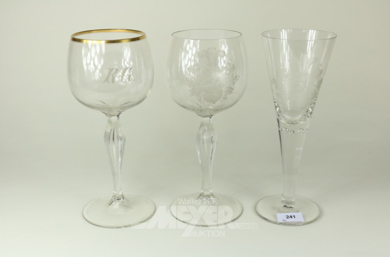 3 Gläser, tlw. mit Wappendarstellung