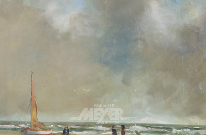 Gemälde, ''Strandansicht mit Segelboot''