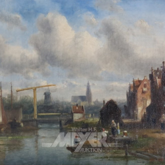 Gemälde, ''Holländische Hafeneinfahrt mit