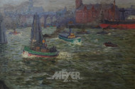 Gemälde ''Hamburgerhafen, rücks. betitelt