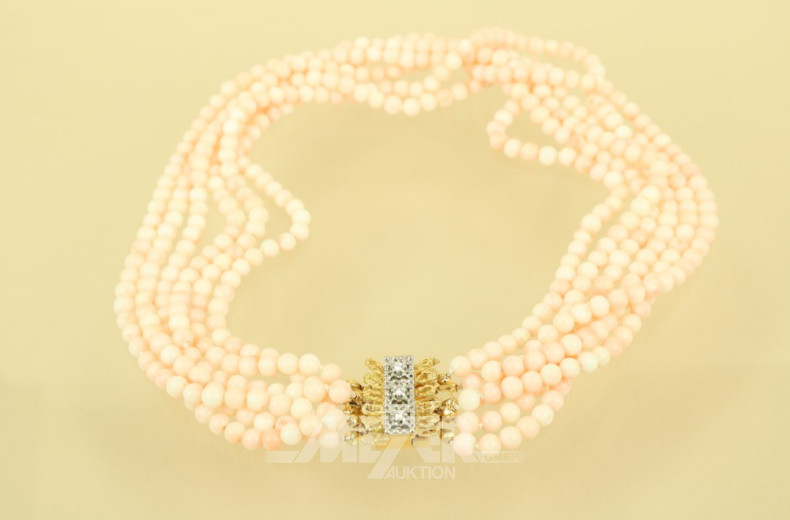 Collier, Koralle, 6 Stränge mit 750er