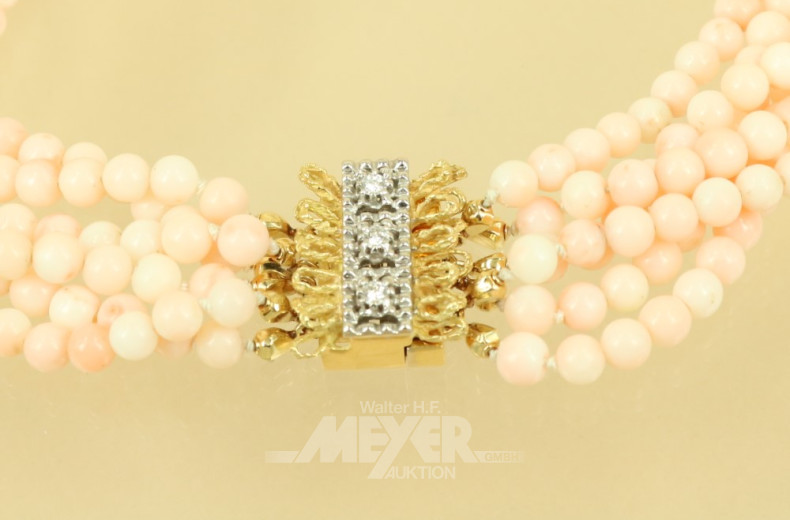 Collier, Koralle, 6 Stränge mit 750er