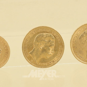 3 Goldmünzen, 900er, Deutsches Reich: