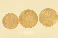 3 Goldmünzen, 900er, Deutsches Reich: