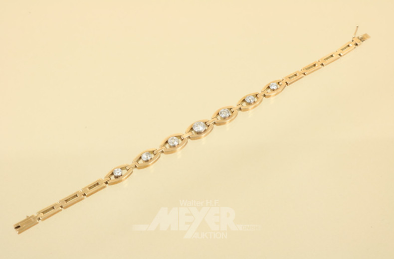 Armband, 585er GG, besetzt mit 7 kl.