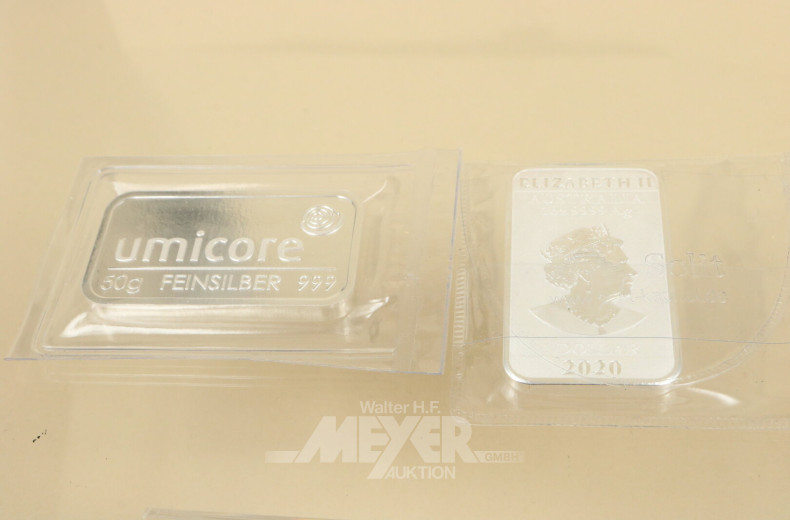 2 Feinsilber Barren á 50 g und 31 g