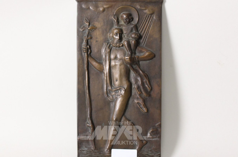 Bronzerelief "Der heilige Christopherus"