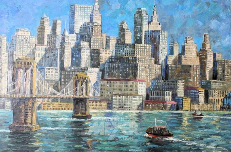 Gemälde "Stadtansicht mit Flußlauf"