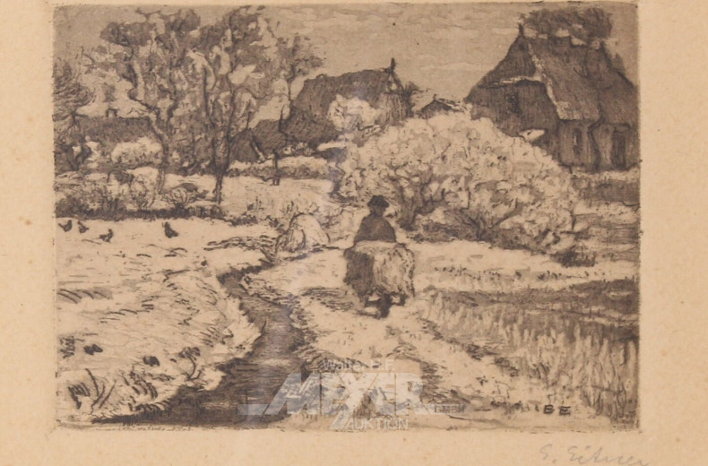 Radierung "Landwirt mit Heukarre"