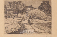 Radierung "Landwirt mit Heukarre"