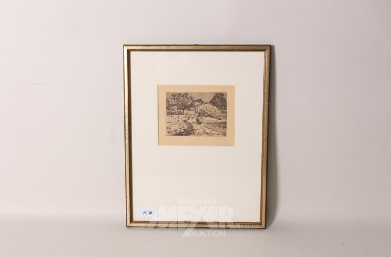 Radierung "Landwirt mit Heukarre"