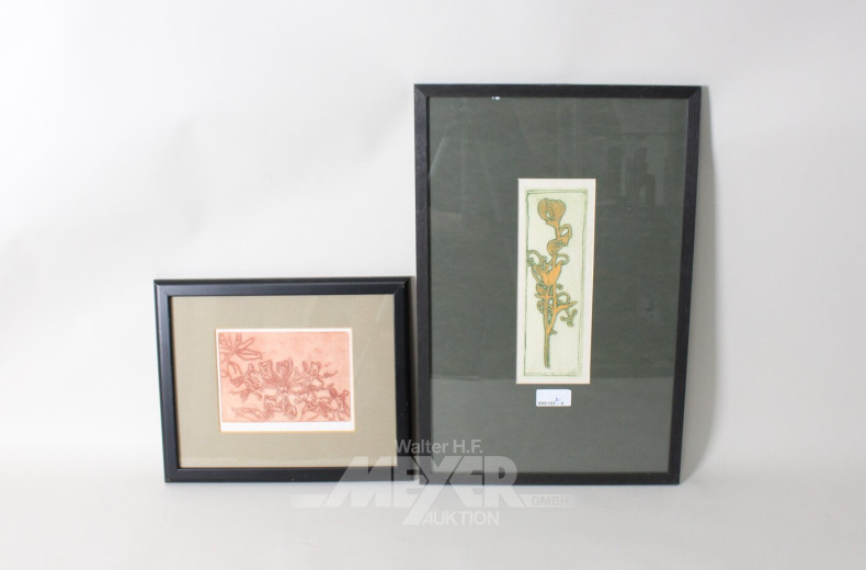2 Farbradierungen: "Blumenstillleben"
