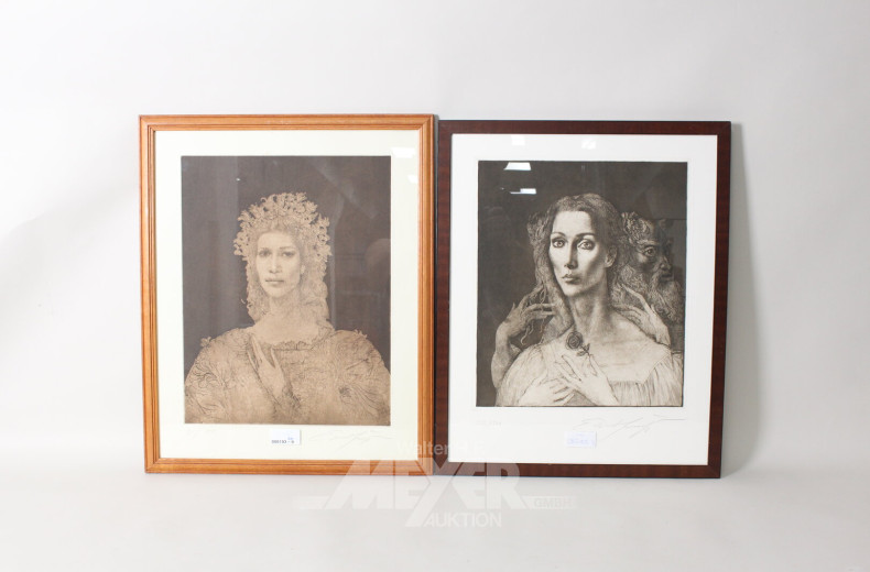 2 Farbradierungen:  "Hannelore Elsner, Christine Kaufmann"