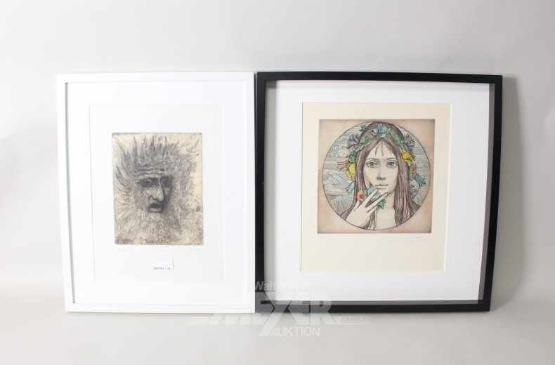 2 Radierungen:  "Schmerzensmann, Eva Aura"