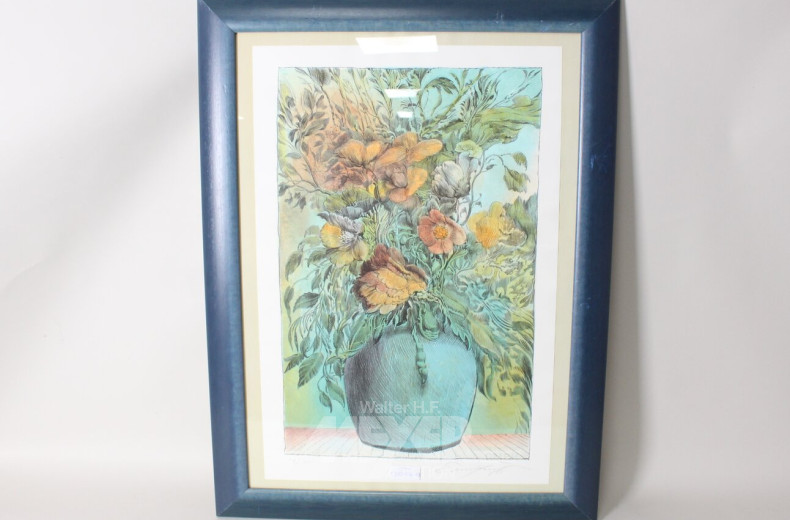 2 Farblithographien:  "Blumenstillleben, Blüten der Ewigkeit III"