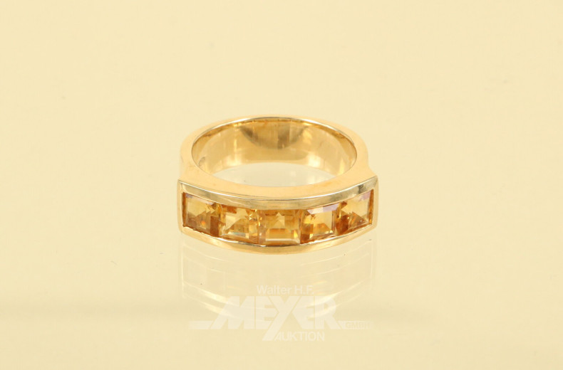 Damenring besetzt mit 5 Citrinsteinen