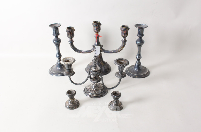 6 versch. Metall-Tischkerzenleuchter