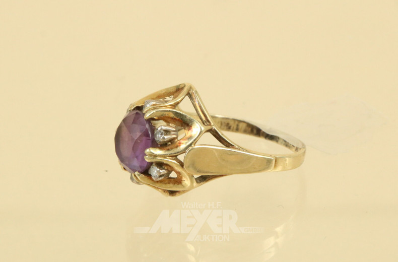 Damenring mit Farbstein Lila u. 6 kl. Diamanten