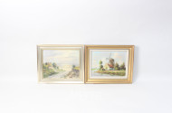 2 Gemälde  "Mühle am Fluss" / "Gehöft am Strand"