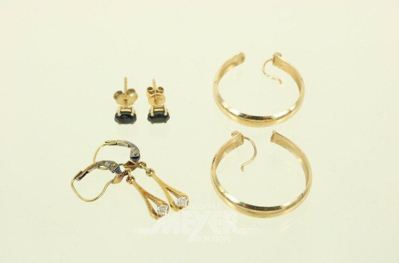 3 versch. Paar Ohrringe u. Creolen