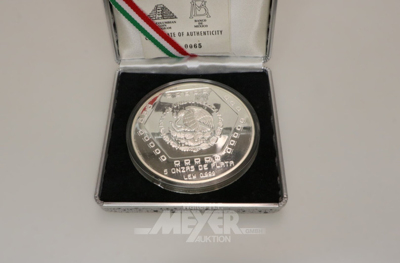 2 Mexiko - 10 Pesos zu 5 Unzen Silber fein