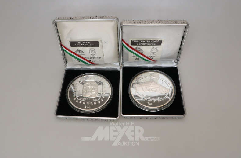 2 Mexiko - 10 Pesos zu 5 Unzen Silber fein