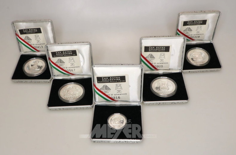 5 Mexiko - Silbermünzen aus 'The Aztec Collection' 1992