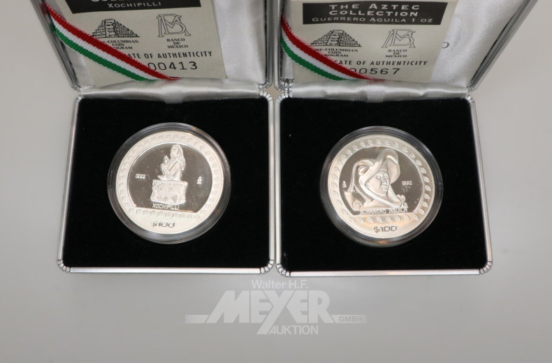 5 Mexiko - Silbermünzen aus 'The Aztec Collection' 1992