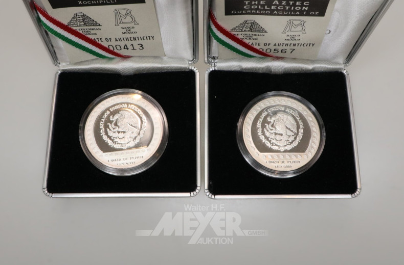5 Mexiko - Silbermünzen aus 'The Aztec Collection' 1992