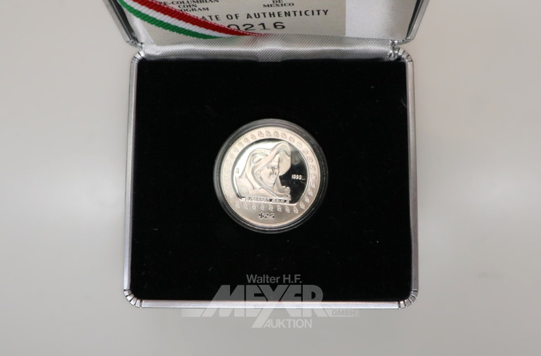 5 Mexiko - Silbermünzen aus 'The Aztec Collection' 1992