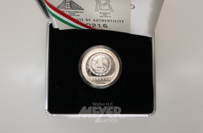 5 Mexiko - Silbermünzen aus 'The Aztec Collection' 1992