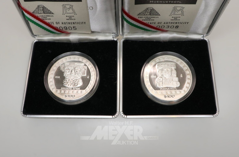5 Mexiko - Silbermünzen aus 'The Aztec Collection' 1992