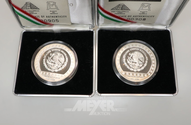 5 Mexiko - Silbermünzen aus 'The Aztec Collection' 1992