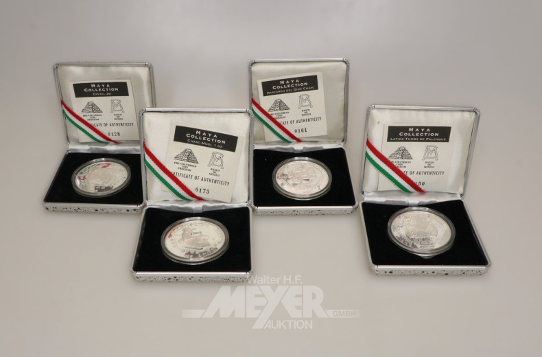 4 Mexiko - Silbermünzen aus 'The Maya Collection' 1994