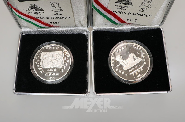 4 Mexiko - Silbermünzen aus 'The Maya Collection' 1994