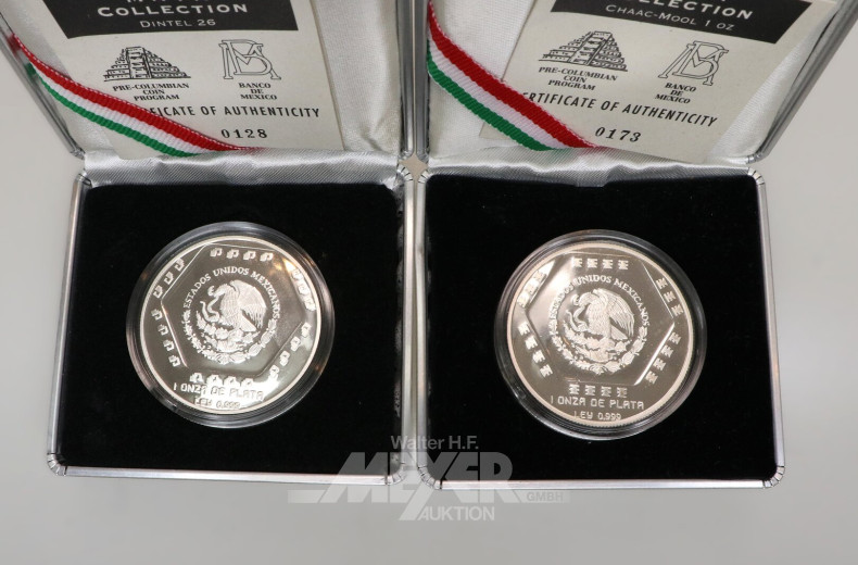 4 Mexiko - Silbermünzen aus 'The Maya Collection' 1994