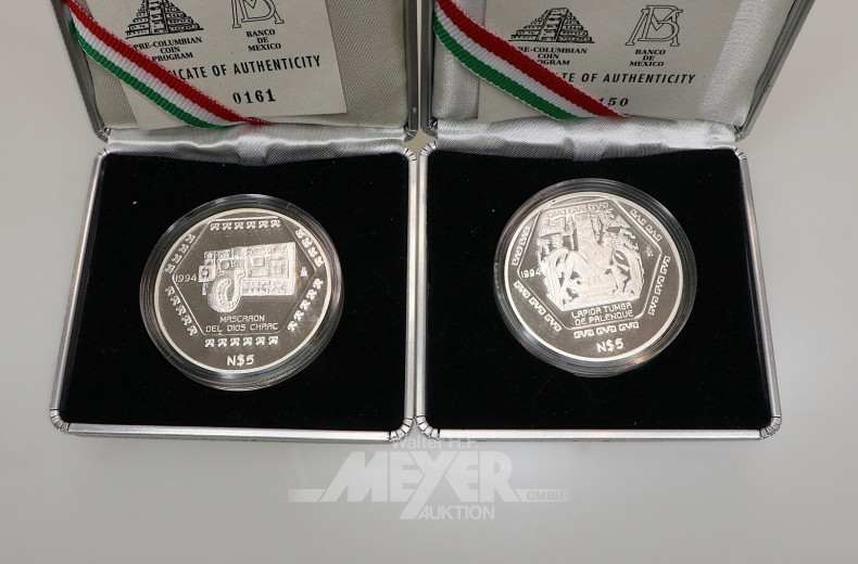 4 Mexiko - Silbermünzen aus 'The Maya Collection' 1994