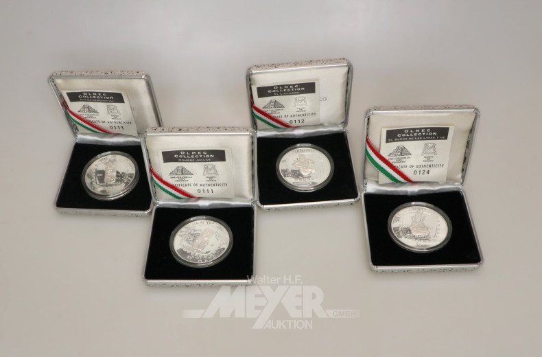 4 Mexiko - Silbermünzen aus 'The Olmec Collection' 1996