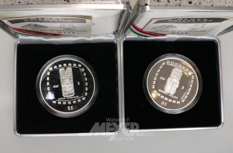 4 Mexiko - Silbermünzen aus 'The Olmec Collection' 1996