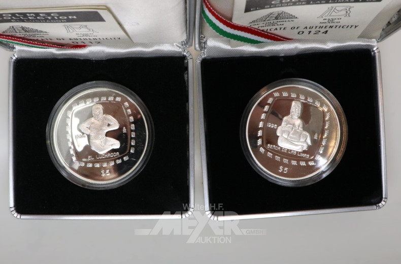 4 Mexiko - Silbermünzen aus 'The Olmec Collection' 1996